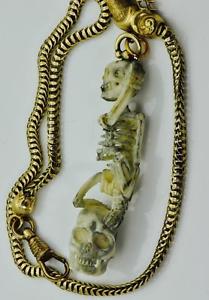 MUSEUM Victorian Memento Mori Skull/Skeleton 18k gold pocket watch chain fob
