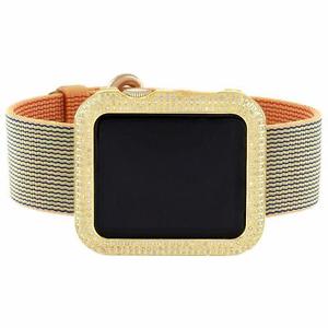 Apple Watch Mens Diamond 40mm Gold/Royal Blue Woven Nylon Band 3.0 CT IOS Custom