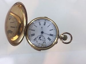 A LUGRIN (LEMANIA) QUARTER REPEATING CHRONOGRAPH HUNTER POCKET WATCH.