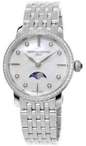 NEW FREDERIQUE CONSTANT SLIMLINE MOONPHASE MOTHER OF PEARL BEZEL FC-206MPWD1SD6B
