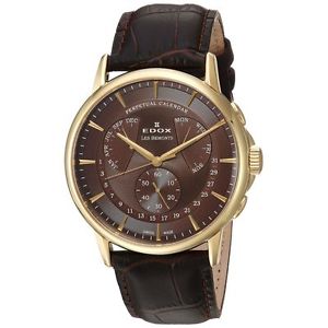 Edox Men's 'Les Bemonts' Swiss Quartz Stainless Steel and Leather Dress Watch, C