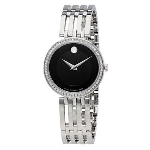 Movado 0607052 Diamond Esperanza Watch Matte Black Box & Papers