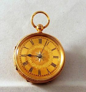 18Kt GOLD POCKET WATCH Antique Key Wind Rotherhams Superb Fancy Case Wt 50 Grams