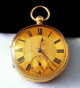 18KT GOLD Key Wind Pocket Watch London 1865 Wt 107 Grams Superb Fancy Case MINT