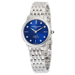 NEW FREDERIQUE CONSTANT SLIMLINE MOONPHASE S/S BLUE DIAMOND DIAL FC-206ND1S26B