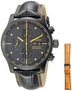 New Mido Multifort Automatic Chrono Black Dial Leather Mens Watch M0056143605122
