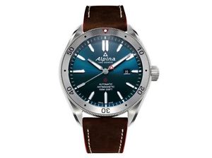 NEW ALPINA ALPINER 4 STAINLESS STEEL 44MM BLUE DIAL BROWNCALF STRAP AL-525NS5AQ6