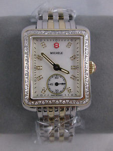 NEW Michele Deco Moderne II Two Tone Diamond Dial Watch NIB MWW06Y000016