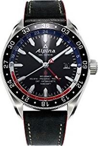 NEW ALPINA ALPINER GMT 4 S/S BLACK DIAL CALF STRAP TANG BUCKLE AL-550GRN5AQ6