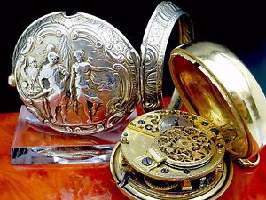 Uralte SAMSON 20676 LONDON Vergee Repoussé Spindel-Taschenuhr Prunk Silber