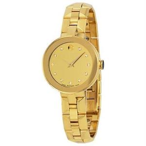 Movado Sapphire Women's 28mm Gold Steel Bracelet & Case Quartz Watch 0606816