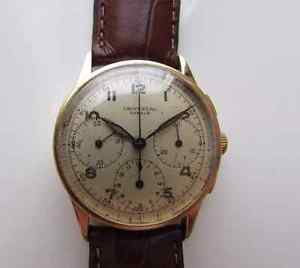 Vintage and Rare Universal Geneve Chronograph solid 18k gold Military Dial