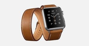 Hermes Apple Watch Fauve Barenia Leather Double Tour + Free pink/blue Apple Band