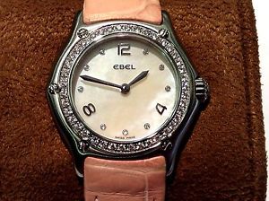Ebel Watch 1911 Ladies Diamond Bezel Diamond Bezel Pink Leather Band