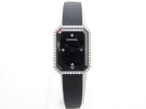 Authentic CHANEL Premiere Watch Stainless Steel Rubber Diamond Women H2434