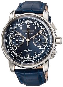 New ZEPPELIN Limited SS/Leather Navy Dial Men's Watch 7674-3