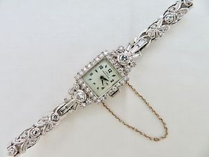 Womens Vintage HAMILTON Wristwatch DIAMONDS-PLATINUM-14K GOLD