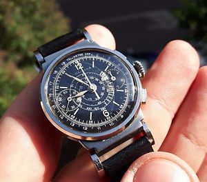 Vintage Delcona Chronograph anni 30, Valjoux VZ 23 Gilt Black Dial Cassa Acciaio