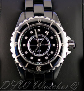 Chanel J12 H1625 Black Ceramic 33mm Diamond Dial Quartz Lady Ladies Diamonds