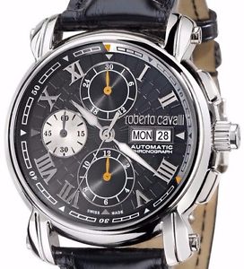New Roberto Cavalli Valjoux 7750 Automatic Chronograph Alligator Strap Watch