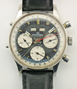 Vintage-Wakmann-Steel-Chronograph-Triple-Date- Y3 723 - 17 JEWEL Wristwatch
