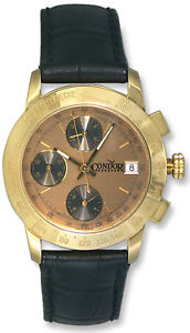 Condor Automatic Chronograph Tachymetre Scale 18k Gold Mens Strap Watch Date