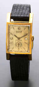 14K Gold Diamond Dial Gruen Curvex Wristwatch 17 Jewel Manual Wind