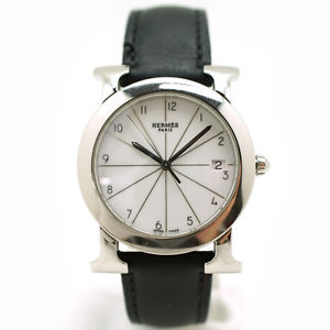 Pre-Owned HERMES H Rondo SS/Leather White Dial Women's Quartz Watch HR1.510, MR