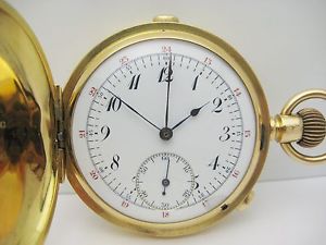 Swiss 5 Minute Repetition Chronograph 18K Solid Gold Pocket Watch, Serviced,139g