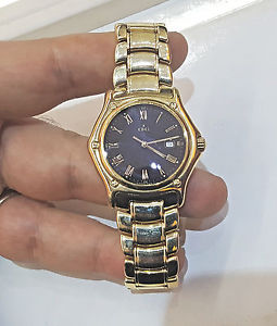 Ebel 1911 Solid 18k Yellow Gold 34mm Black Roman Dial Quartz Watch