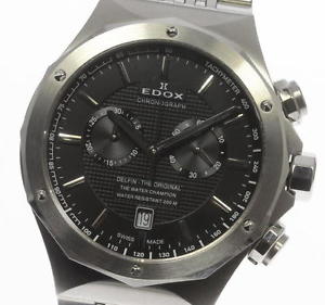 Pre-owned EDOX Delfin 10108-3-NIN Chronograph Date SS x Quartz 200M Watch,AS
