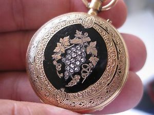 4 USA MARKET ENAMEL ROSE CUT DIAMOND GIRARD PERREGAUX 18K GOLD POCKET WATCH !!!