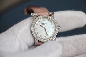 Pre-owned HERMES H HR1.230 Rondo White Dial 12P Diamonds SS x Quartz Watch,AS