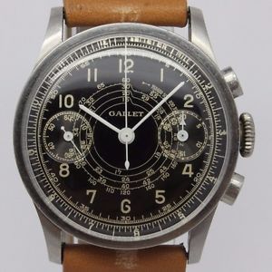 VINTAGE Gallet 32mm Steel Chronograph Mens Watch Venus 150 = AMAZING BLACK DIAL