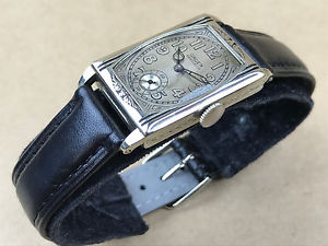 Gruen Precision Quadron Art Deco 1920s White Gold Filled Rectangular Watch
