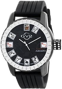 GV2 by Gevril Men's 9301 Lucky 7 Automatic Black Dial Black Rubber Watch