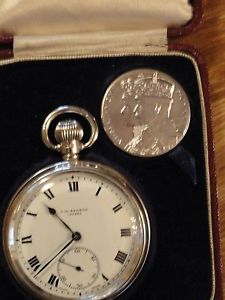 JW Benson Solid Silver Pocket Watch w/Commemorative Medal