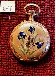 SWISS 18K GOLD AND ENAMEL OPEN FACE POCKET WATCH