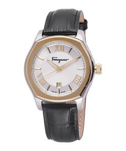 Ferragamo Men's FQ1970015 Lungarno Gold IP Black Leather Date Wristwatch