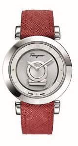 Ferragamo Women's FQ4020013 Minuetto Diamonds Silver Dial Red Leather Watch