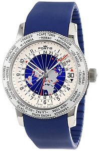 Fortis Men's 674.20.15 SI.05 B-47 Worldtimer GMT Automatic Blue Silicone Watch