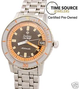 Vintage Zodiac Seawolf Automatic Date Diver 35mm Stainless Hacking Watch 