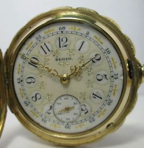 18k Gold Elgin 6s Pocket Watch Enameled Case Fancy Dial 1880 Beautiful Watch