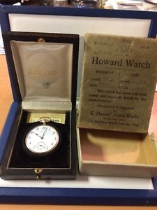ANTIQUE E.HOWARD 14K SOLID GOLD 17 J POCKET WATCH WITH ORIGINAL BOX