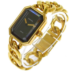 Authentic CHANEL Vintage Premiere Gold Chain Wristwatch 750 K18 Quartz A21602