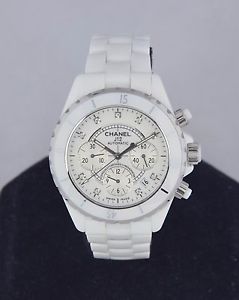 Chanel J12 Ceramic Chronograph Automatic Swiss Watch Diamond Marker H2009 CLEAN!