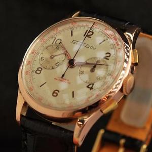 VINTAGE SWISS GENTS CHRONOGRAPH FISHER EXTRA LARGE 18K SOLID GOLD FACTORY DIAL