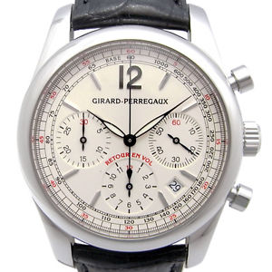 Auth GIRARD-PERREGAUX Flyback Chronograph 49580.0.11.8148 Automatic SS x Leather