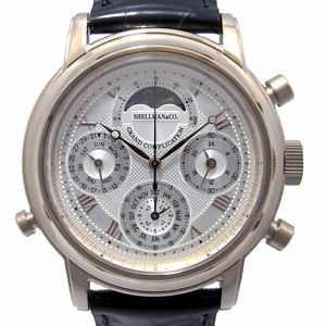 Auth SHELLMAN Grand Complication 6771-T011179TA Quartz PGP x Leather Men's watch