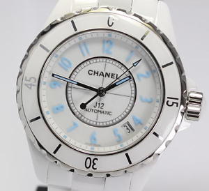 Free Shipping Pre-owned CHANEL J12 Blue Light 2000 Limited H3827 White Ceramic